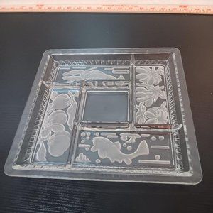 Intaglio Lobster Square Separated Serving Platter. 10x10 Inches. Etched/Frosted
